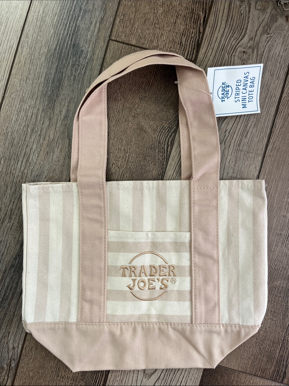 Trader Joe’s Striped Mini Canvas Tote Bag in Beige & Cream